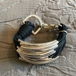 SAACHI Black and Silver Multi-Strand Cord Bracelet
